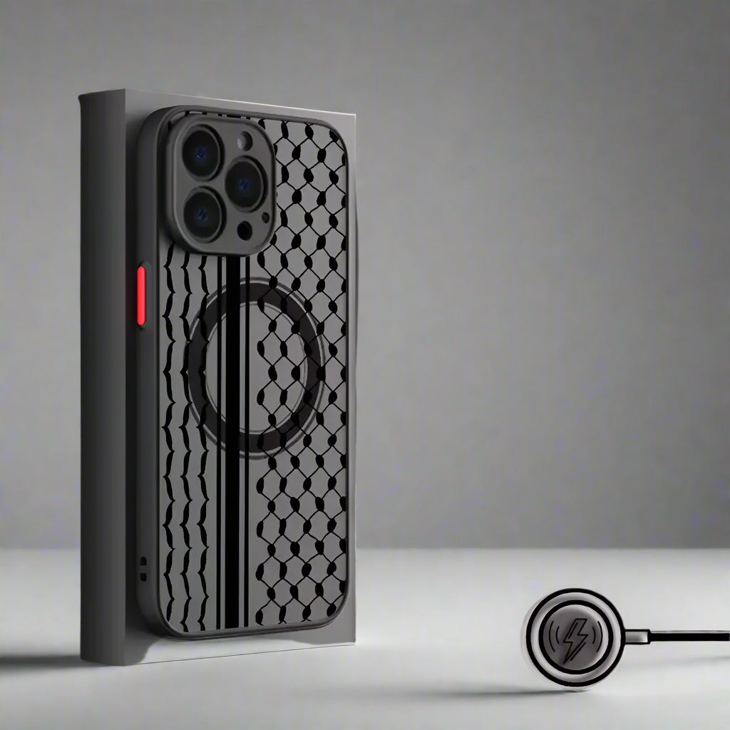 Phone case with MagSafe feature on a gray background