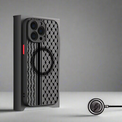 Phone case with MagSafe feature on a gray background