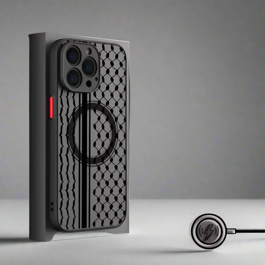 Phone case with MagSafe feature on a gray background