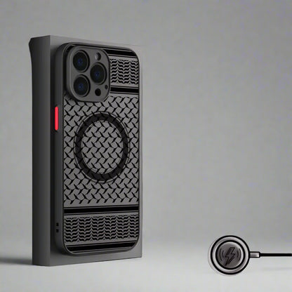 Phone case with magnetic design on a gray background