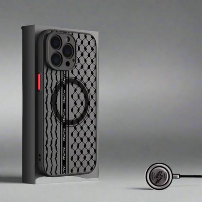 Phone case with MagSafe feature on a gray background