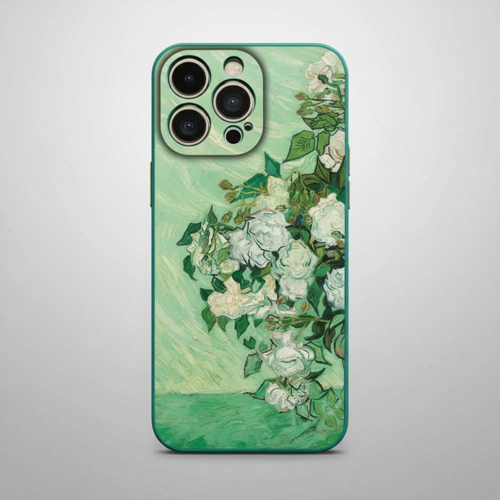 Phone case with floral design on a gray background